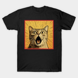 Shocked Cat Cartoon Vintage Cartoon Cat Crazy T-Shirt